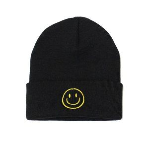 Smiley/Happy Face Embroidered Hat - Black/Yellow